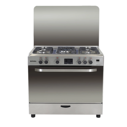 Nara 90 cm Gas Cooker – 5 Gas Burners | Matt Stainless Steel | Cast Iron Pan Support | Touch Screen Control | Full Safety | Triple Turbo Burner NAXM 9009 / LC / PRO +